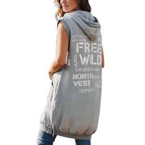 Made in Italy Linen Hooded Vest Women Sleeveless Open Front Lagenlook XL Duster